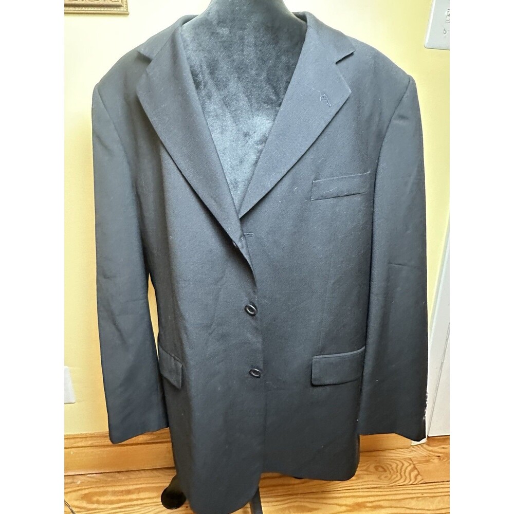 Men's Black Jacket Blazer 46R Black Classic Merino Wool Blend Sport Coat Italian - Picture 2 of 8